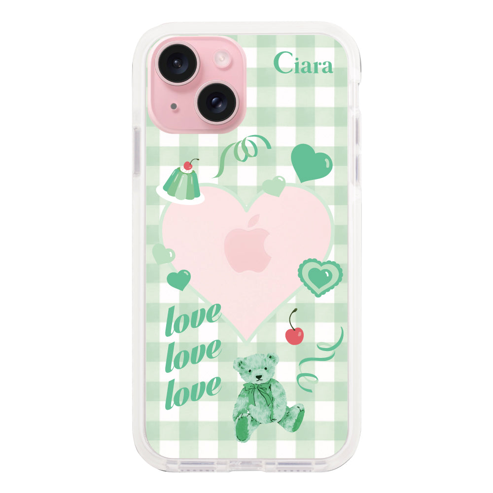 iPhone15ケース クッションバンパー 耐衝撃クリアケース マイスウィーティー グリーン