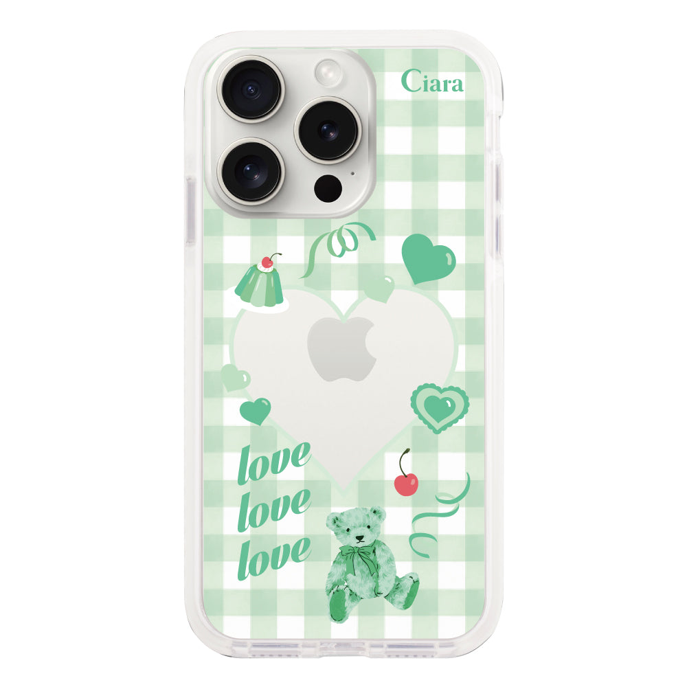 iPhone15ProMax クッションバンパー 耐衝撃クリアケース マイスウィーティー グリーン