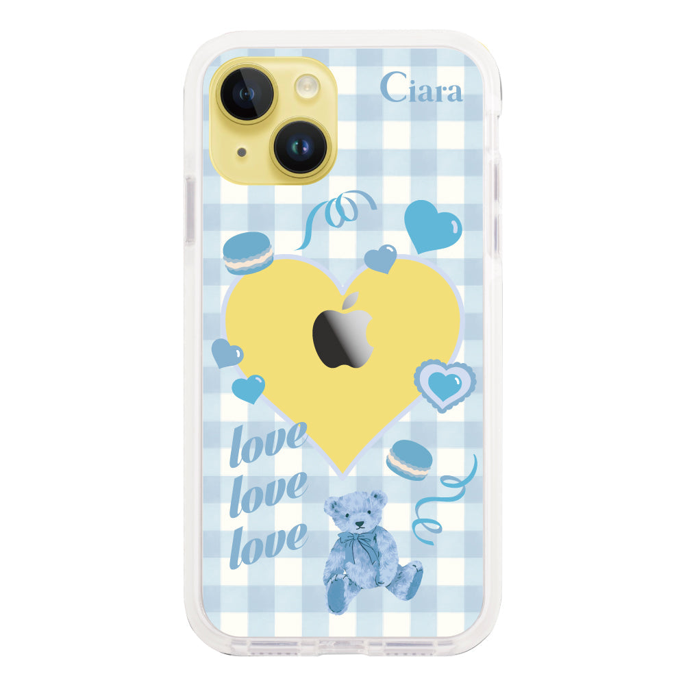 iPhone14Plusケース クッションバンパー 耐衝撃クリアケース マイスウィーティー ブルー