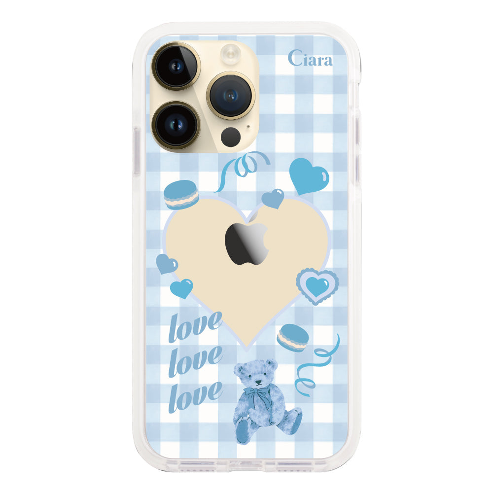 iPhone14Proケース クッションバンパー 耐衝撃クリアケース マイスウィーティー ブルー