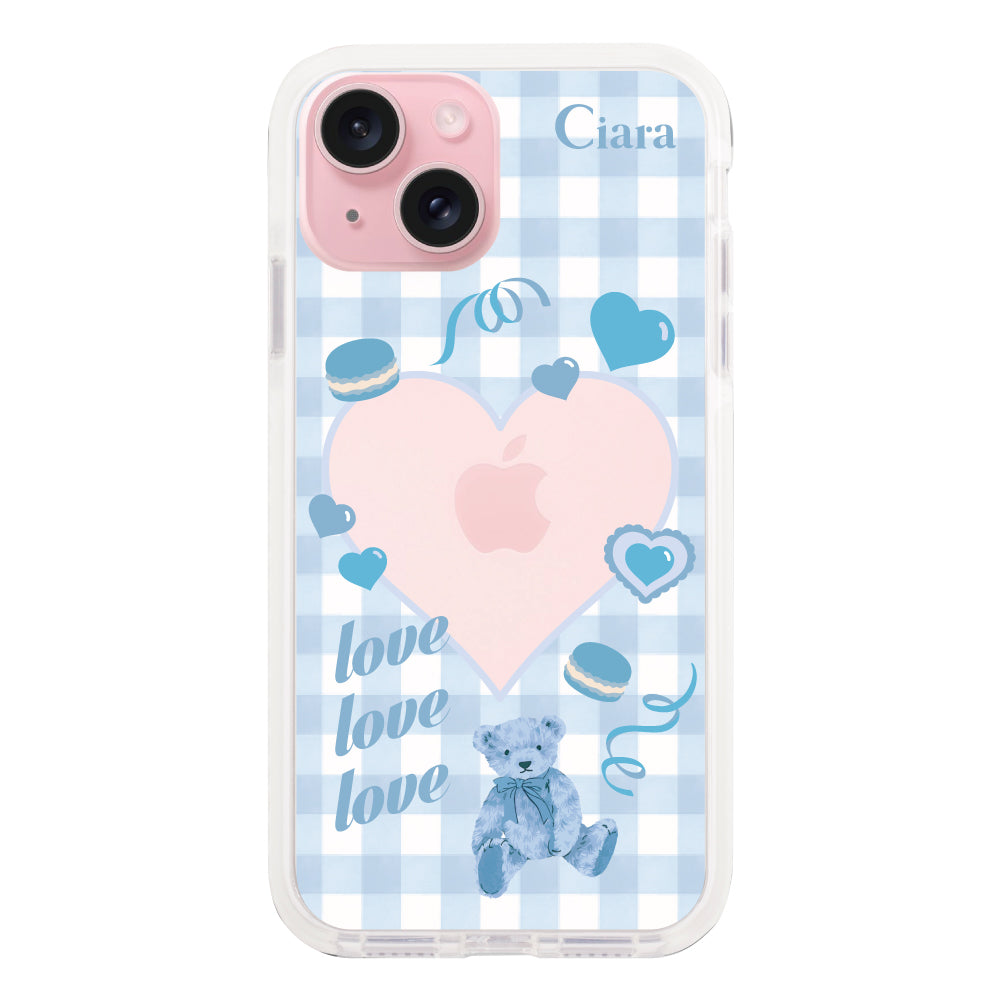 iPhone15ケース クッションバンパー 耐衝撃クリアケース マイスウィーティー ブルー