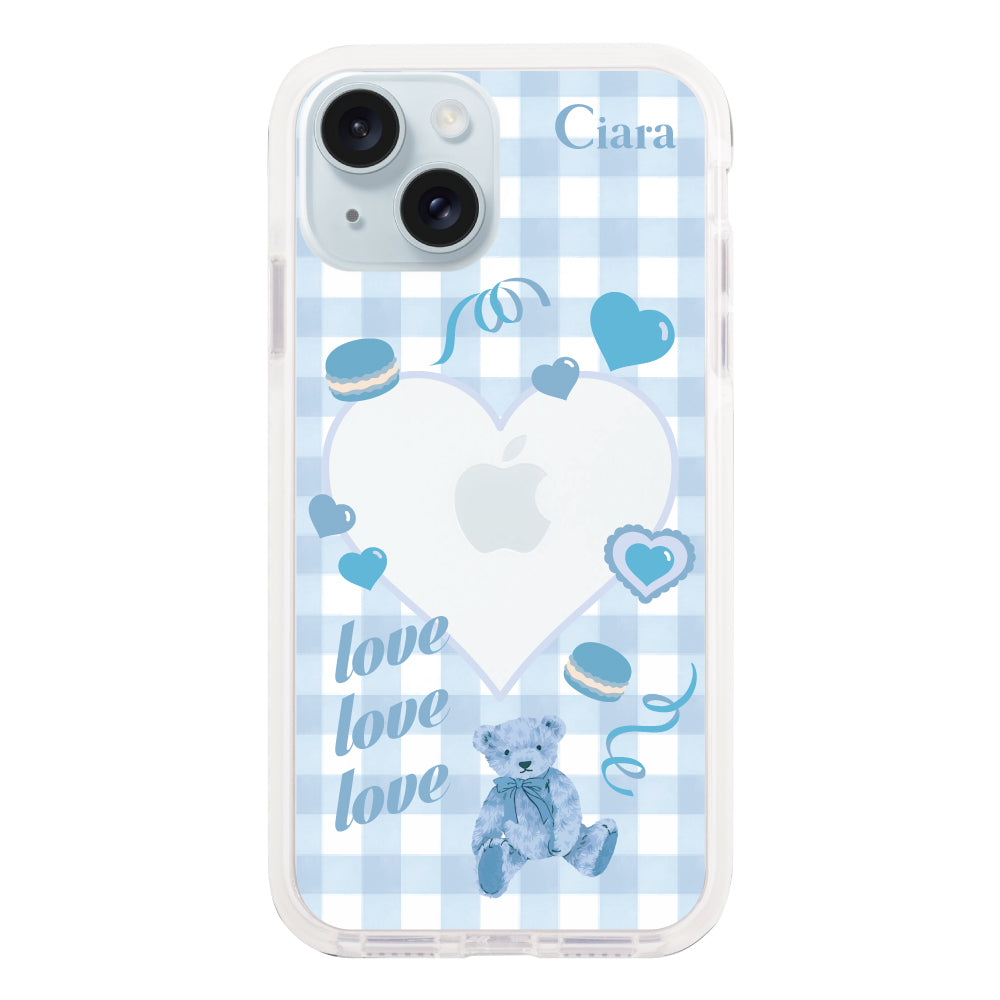 iPhone15Plusケース クッションバンパー 耐衝撃クリアケース マイスウィーティー ブルー