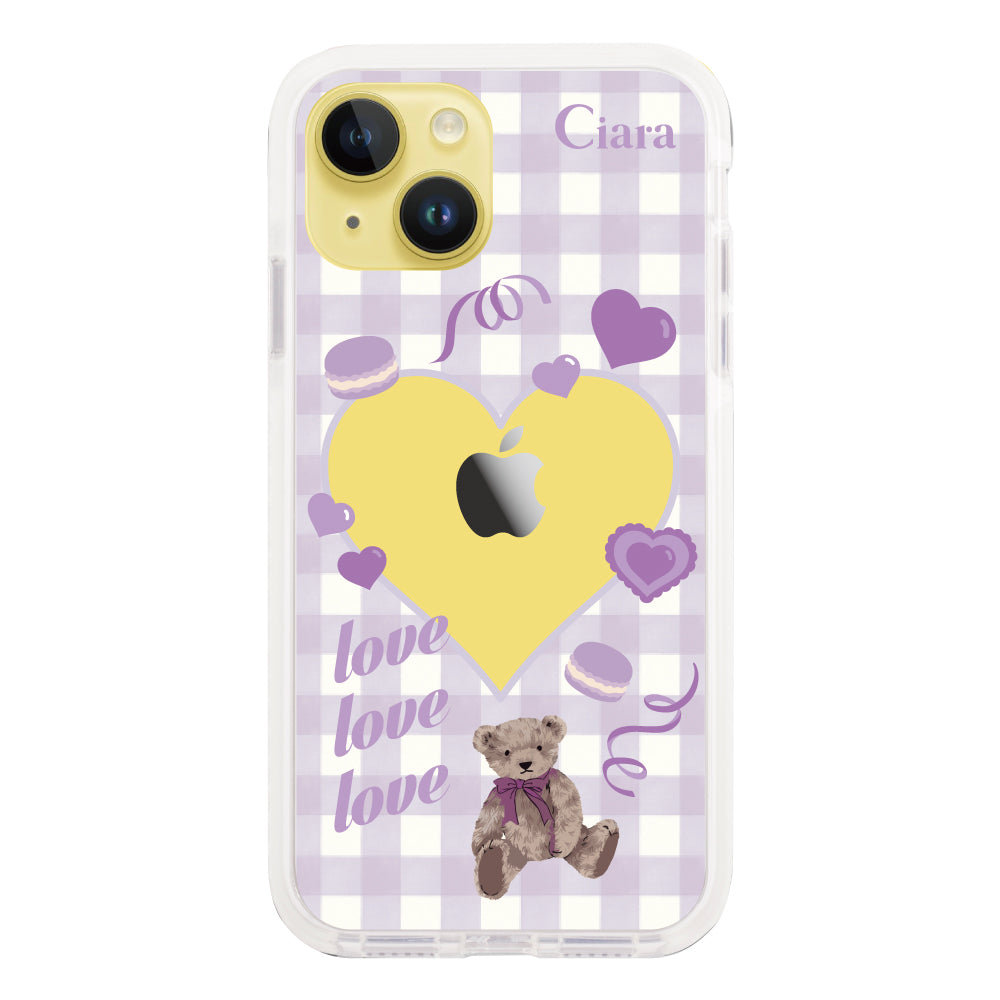 iPhone14Plusケース クッションバンパー 耐衝撃クリアケース マイスウィーティー パープル