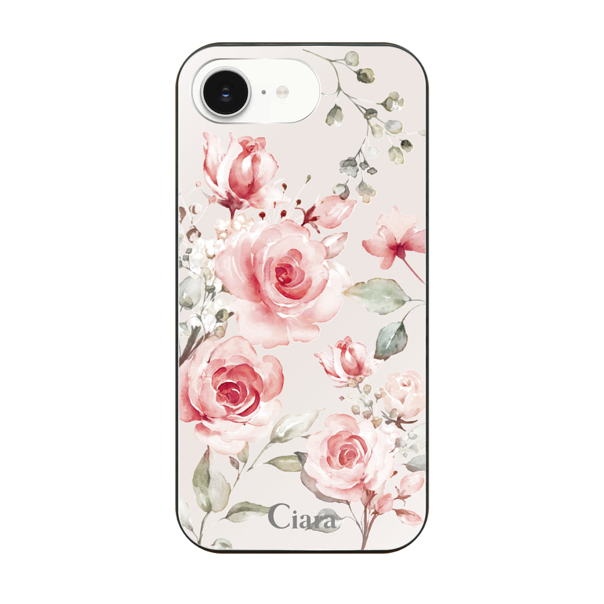 iPhone16eケース ガラス 強化ガラスケース スプリンクルフラワー ピンク