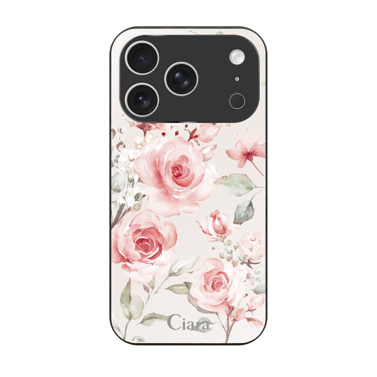 iPhone17Pro ガラス 強化ガラスケース スプリンクルフラワー ピンク