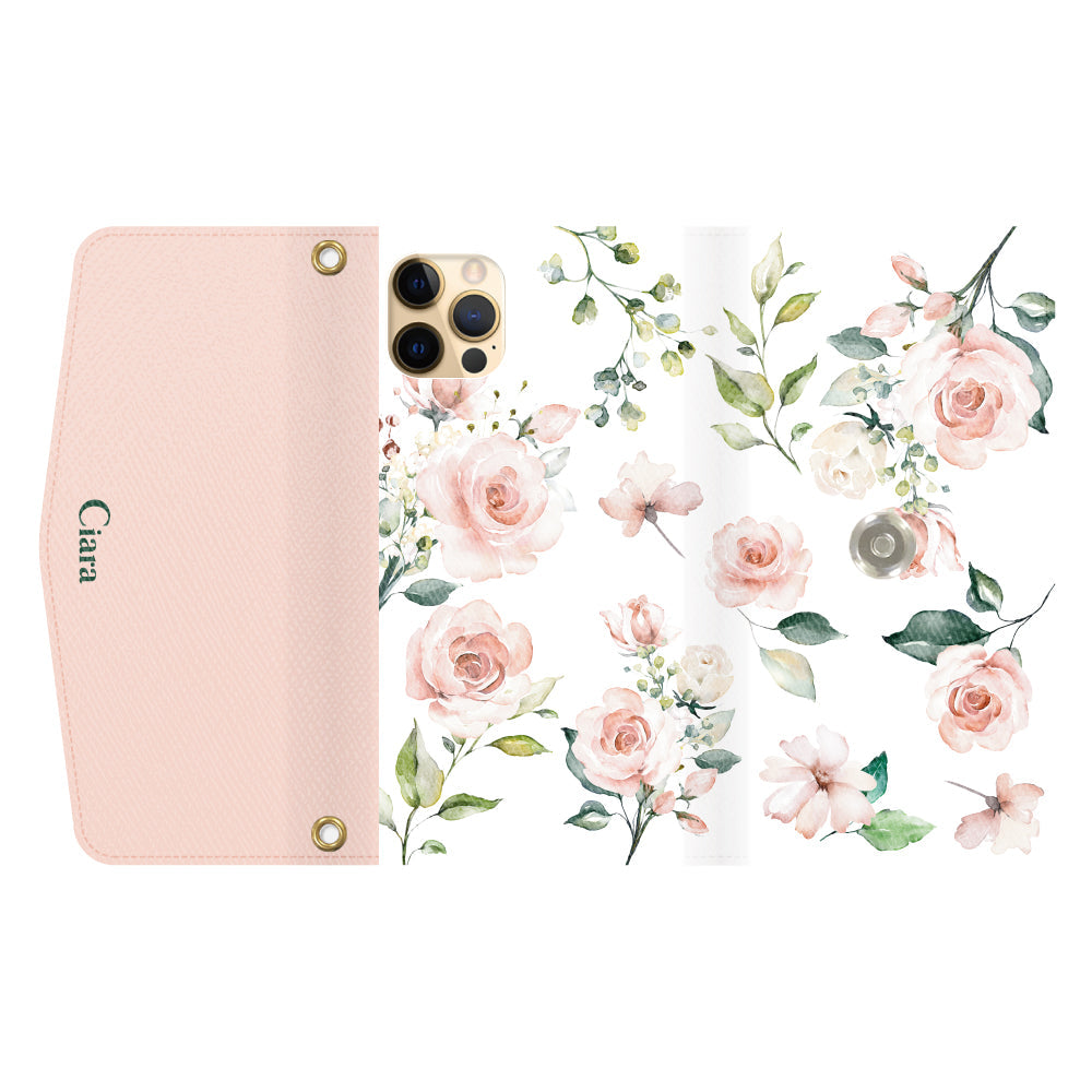 iPhone11Proケース 手帳型カード収納レザーケース スプリンクルフラワー ピンク