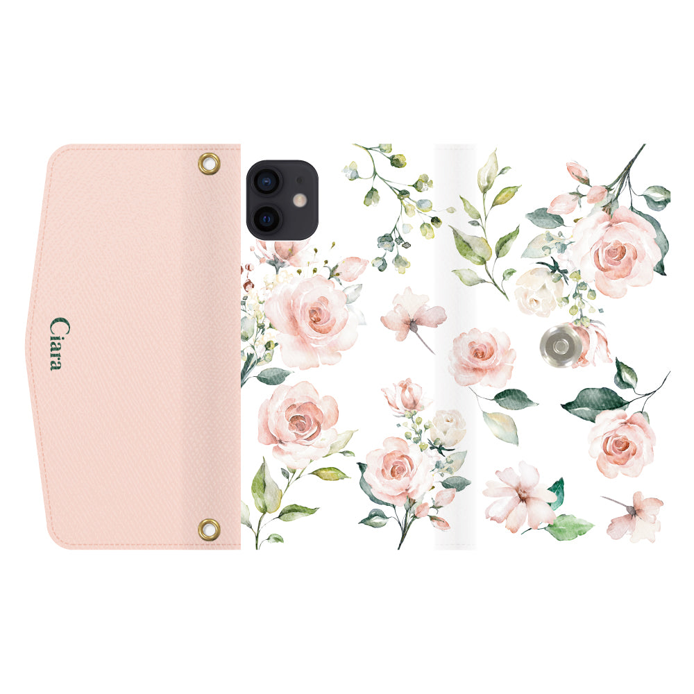 iPhoneXRケース 手帳型カード収納レザーケース スプリンクルフラワー ピンク