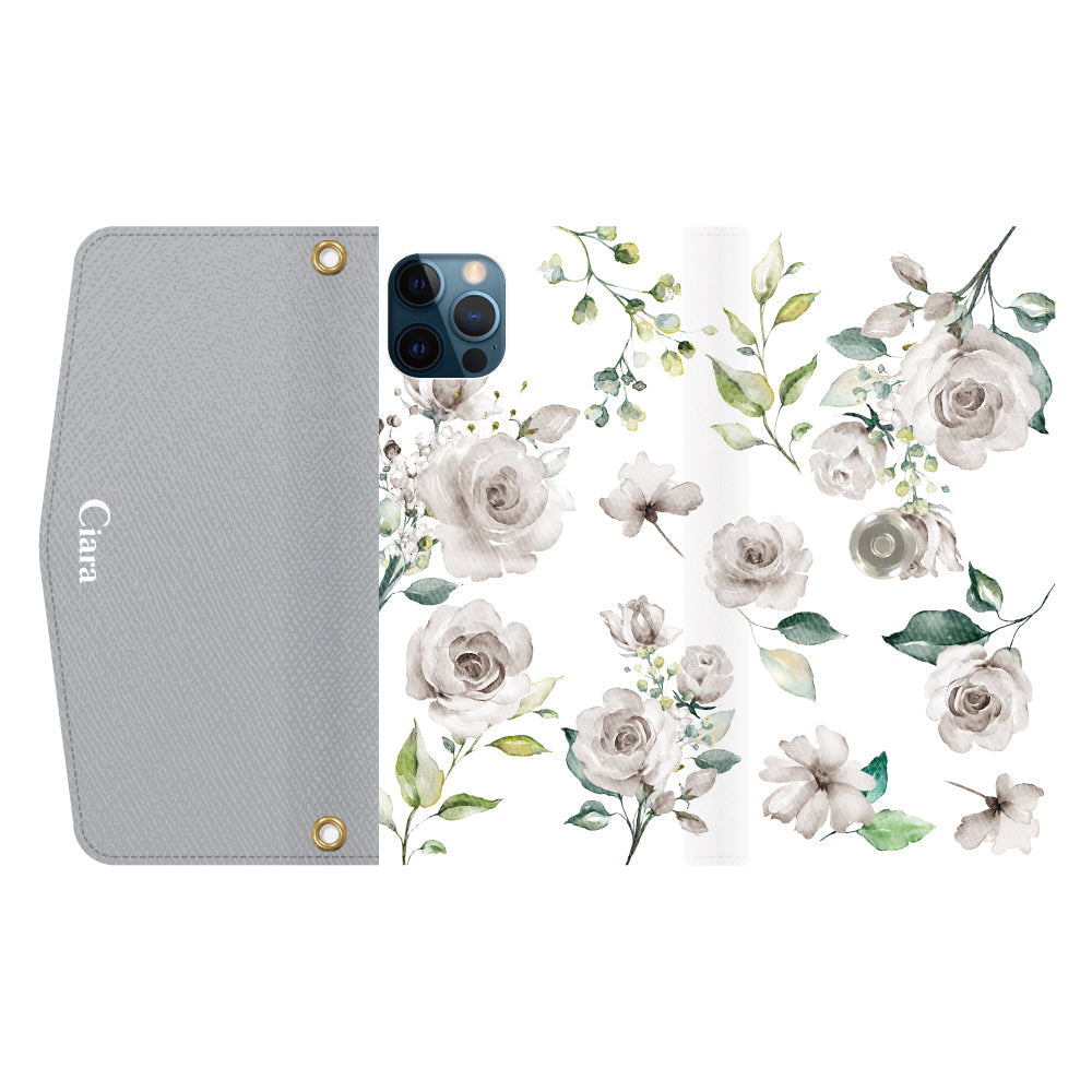 iPhone12ProMaxケース 手帳型カード収納レザーケース スプリンクルフラワー イエロー