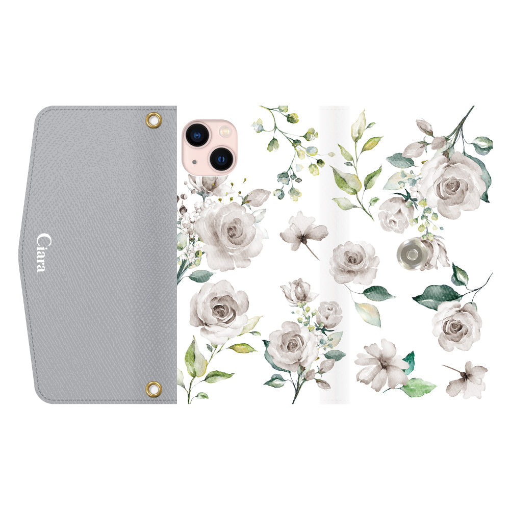 iPhone13ケース 手帳型カード収納レザーケース スプリンクルフラワー イエロー