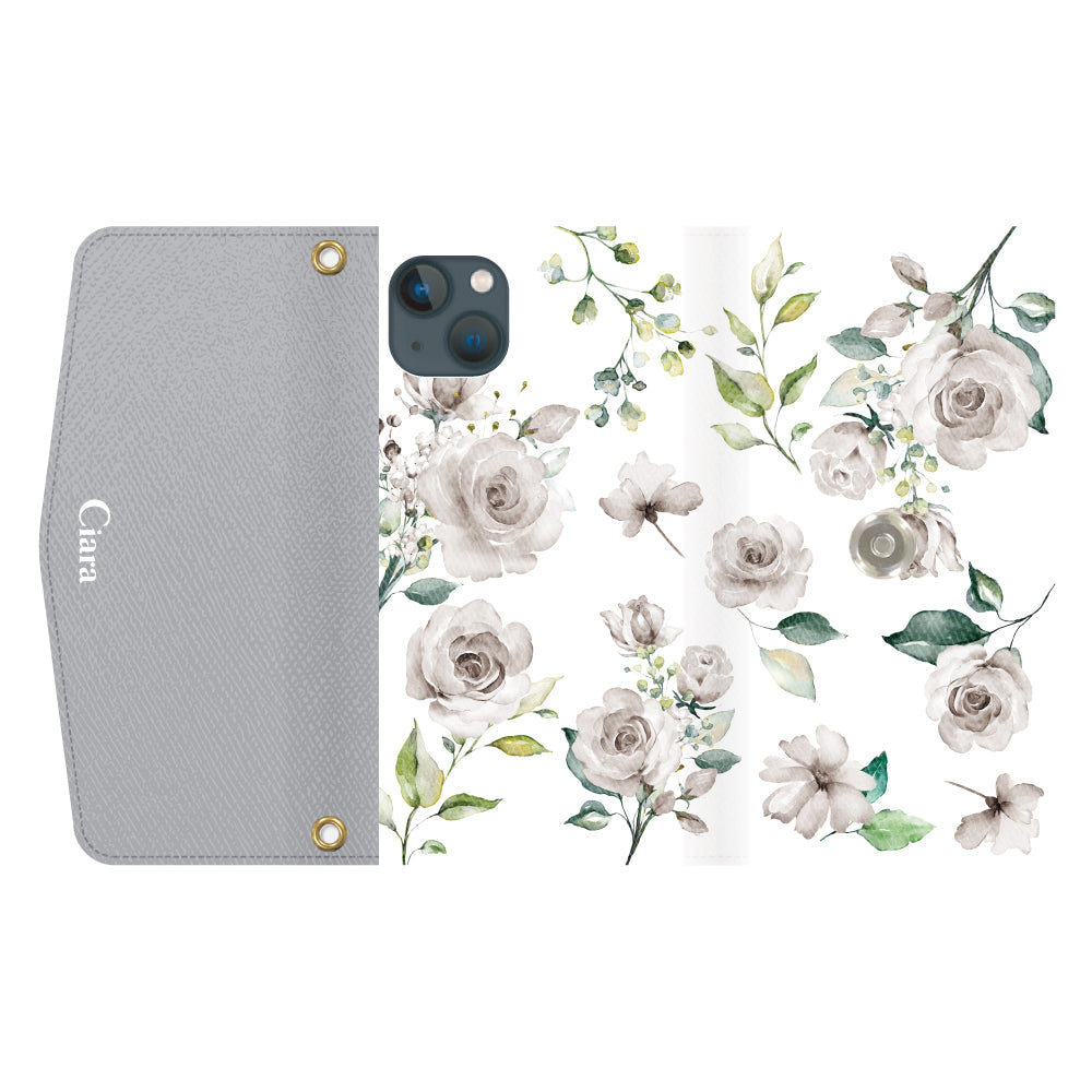 iPhone13miniケース 手帳型カード収納レザーケース スプリンクルフラワー イエロー