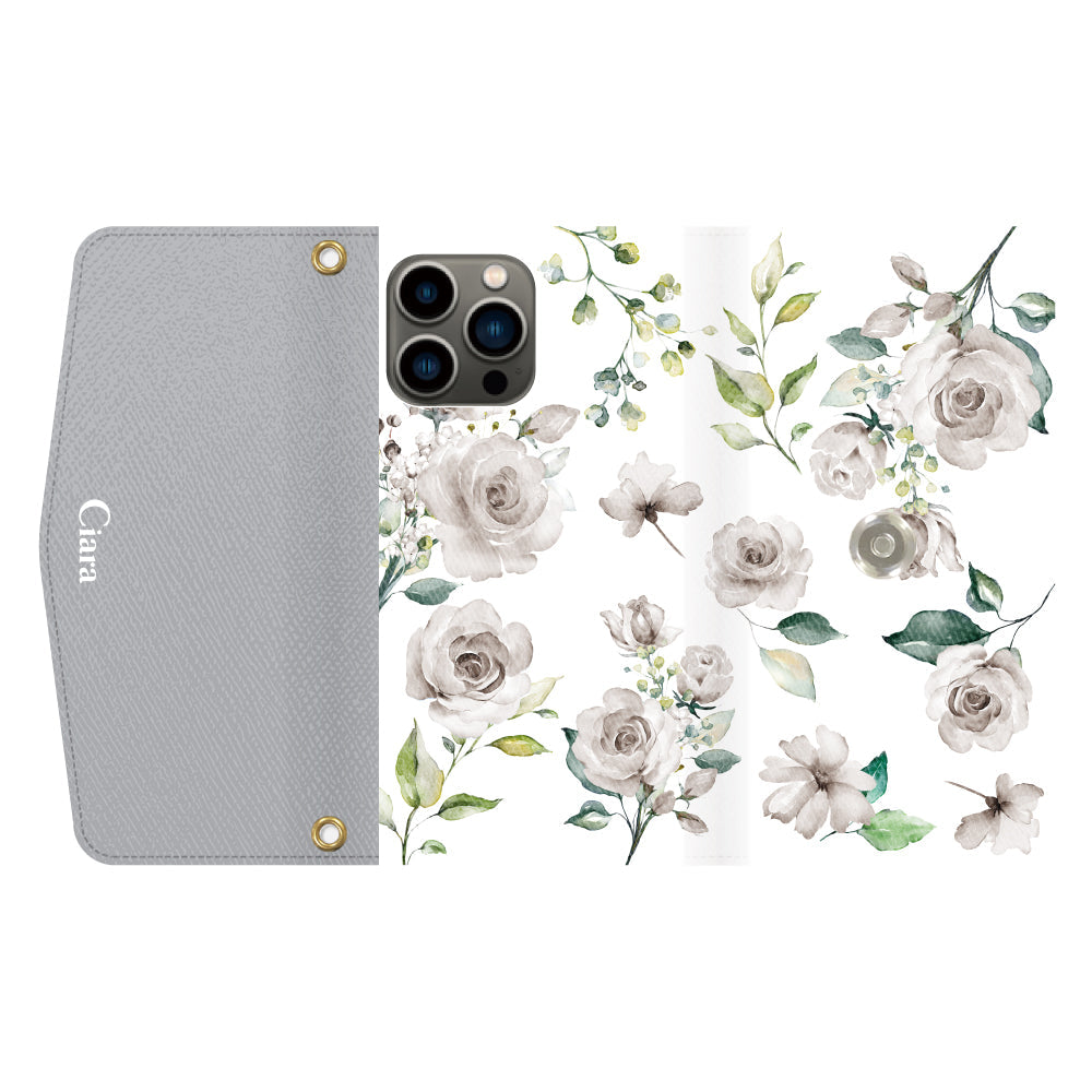 iPhone13Proケース 手帳型カード収納レザーケース スプリンクルフラワー イエロー