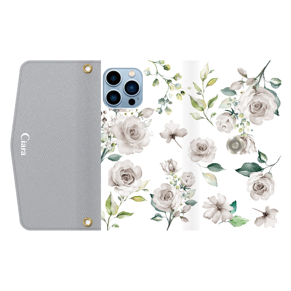 iPhone13ProMaxケース 手帳型カード収納レザーケース スプリンクルフラワー イエロー