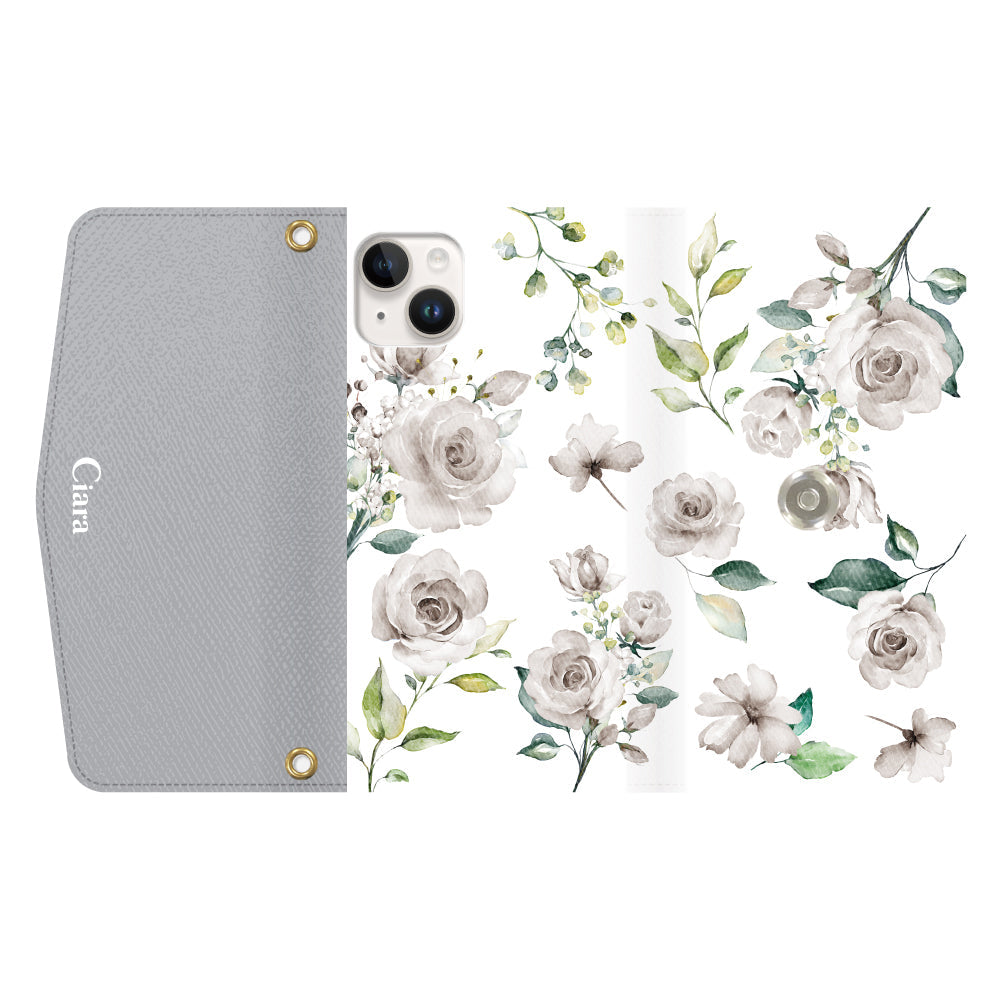 iPhone14ケース 手帳型カード収納レザーケース スプリンクルフラワー イエロー