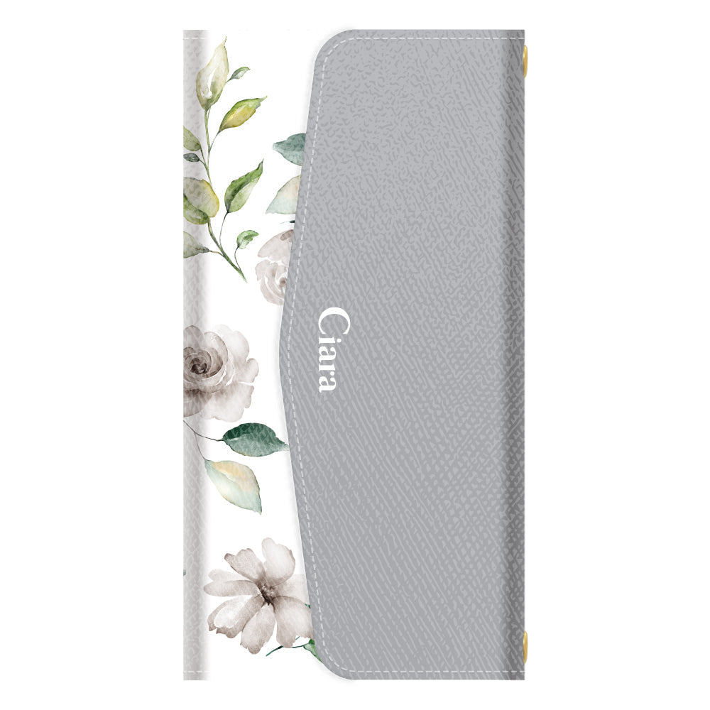 iPhone15ケース 手帳型カード収納レザーケース スプリンクルフラワー イエロー