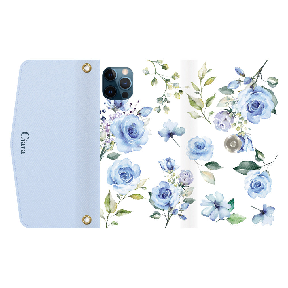 iPhone12ProMaxケース 手帳型カード収納レザーケース スプリンクルフラワー パープル