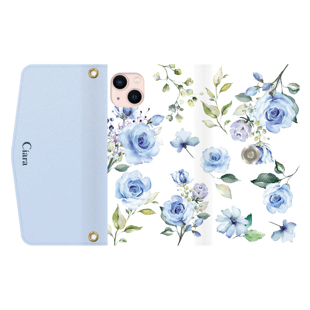 iPhone13ケース 手帳型カード収納レザーケース スプリンクルフラワー パープル