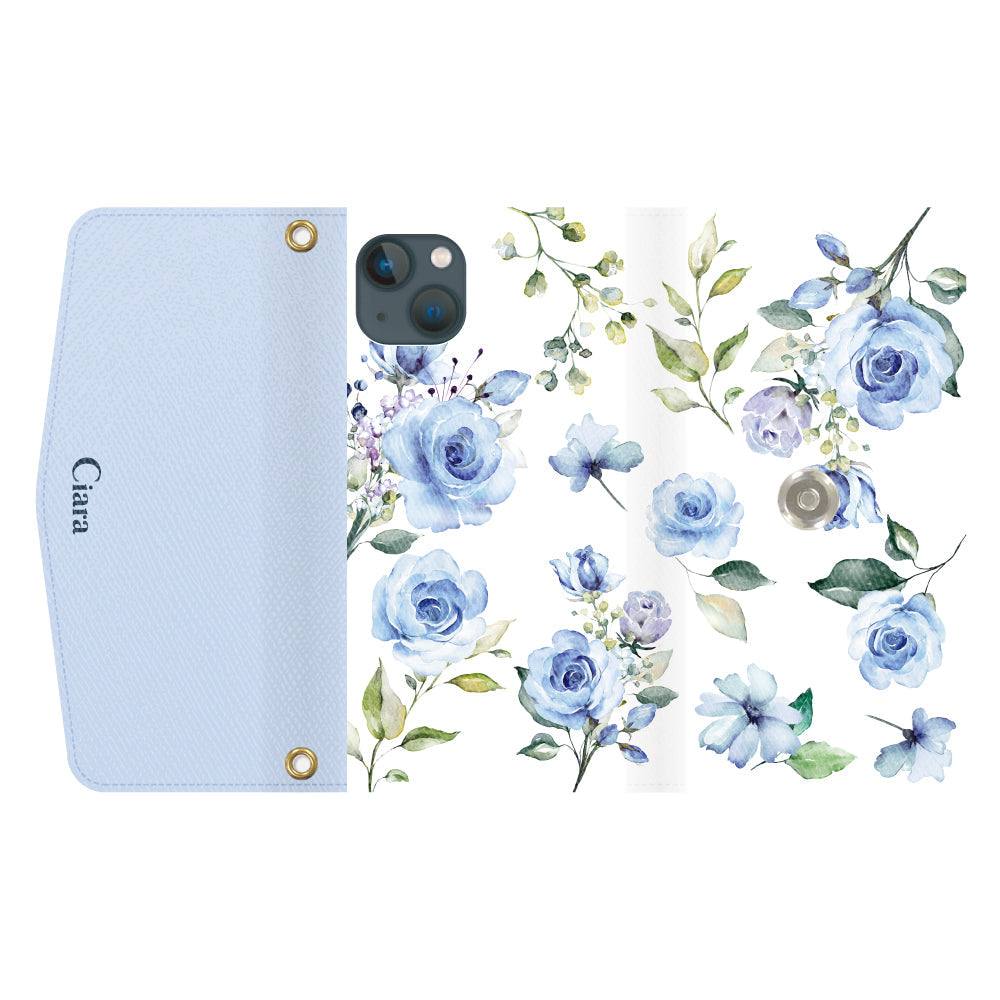 iPhone13miniケース 手帳型カード収納レザーケース スプリンクルフラワー パープル