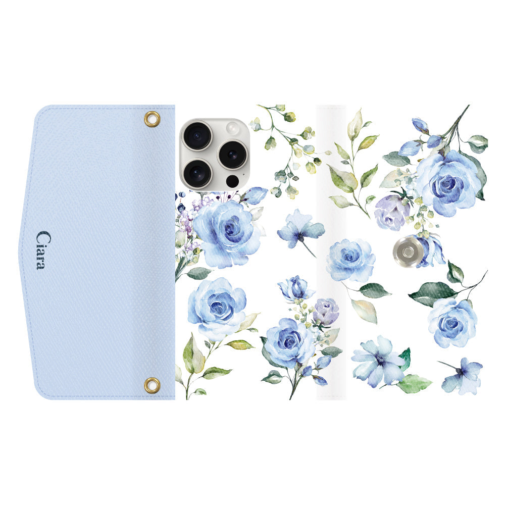 iPhone15ProMaxケース 手帳型カード収納レザーケース スプリンクルフラワー パープル