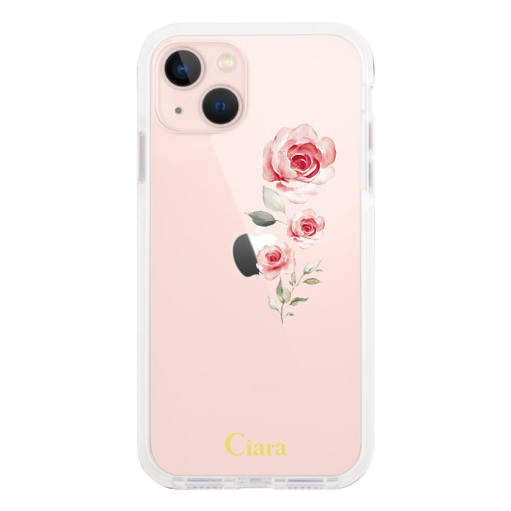 iPhone13 クッションバンパー 耐衝撃クリアケース ヴァーティカルフラワー ピンク