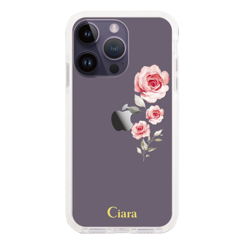 iPhone14ProMax クッションバンパー 耐衝撃クリアケース ヴァーティカルフラワー ピンク