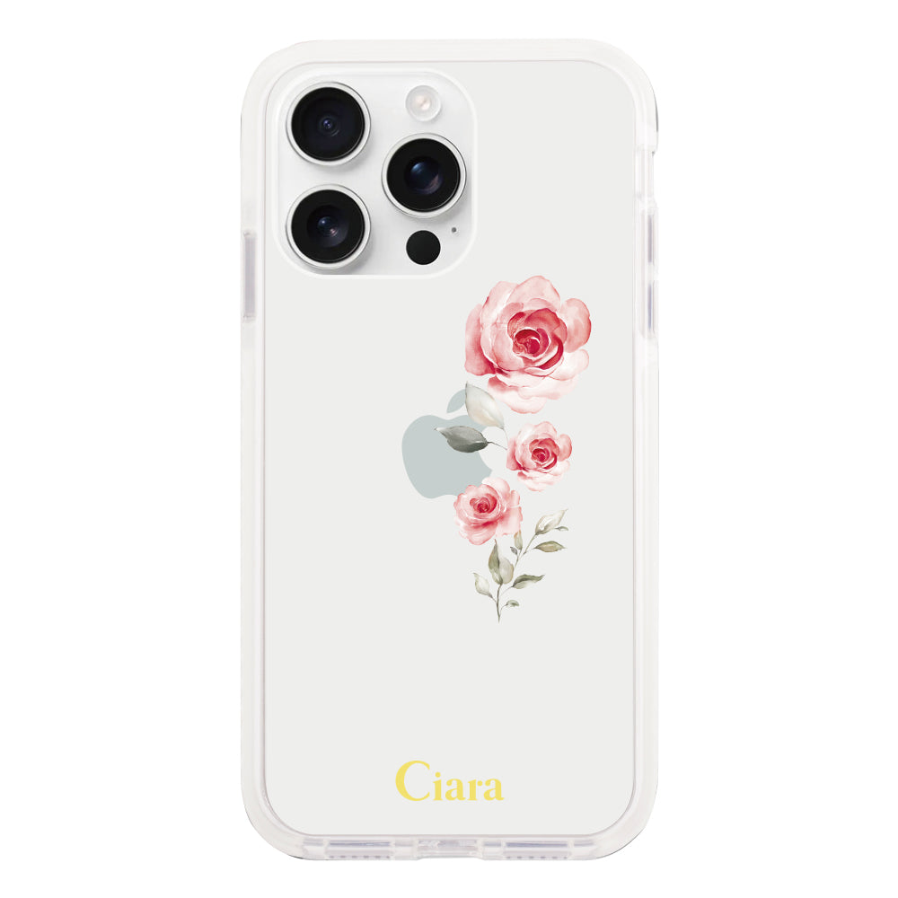 iPhone16ProMax クッションバンパー 耐衝撃クリアケース ヴァーティカルフラワー ピンク