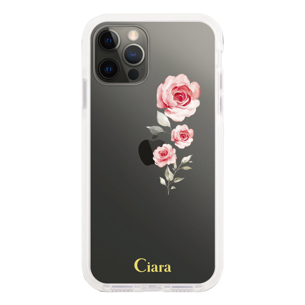 iPhoneX/XS クッションバンパー 耐衝撃クリアケース ヴァーティカルフラワー ピンク