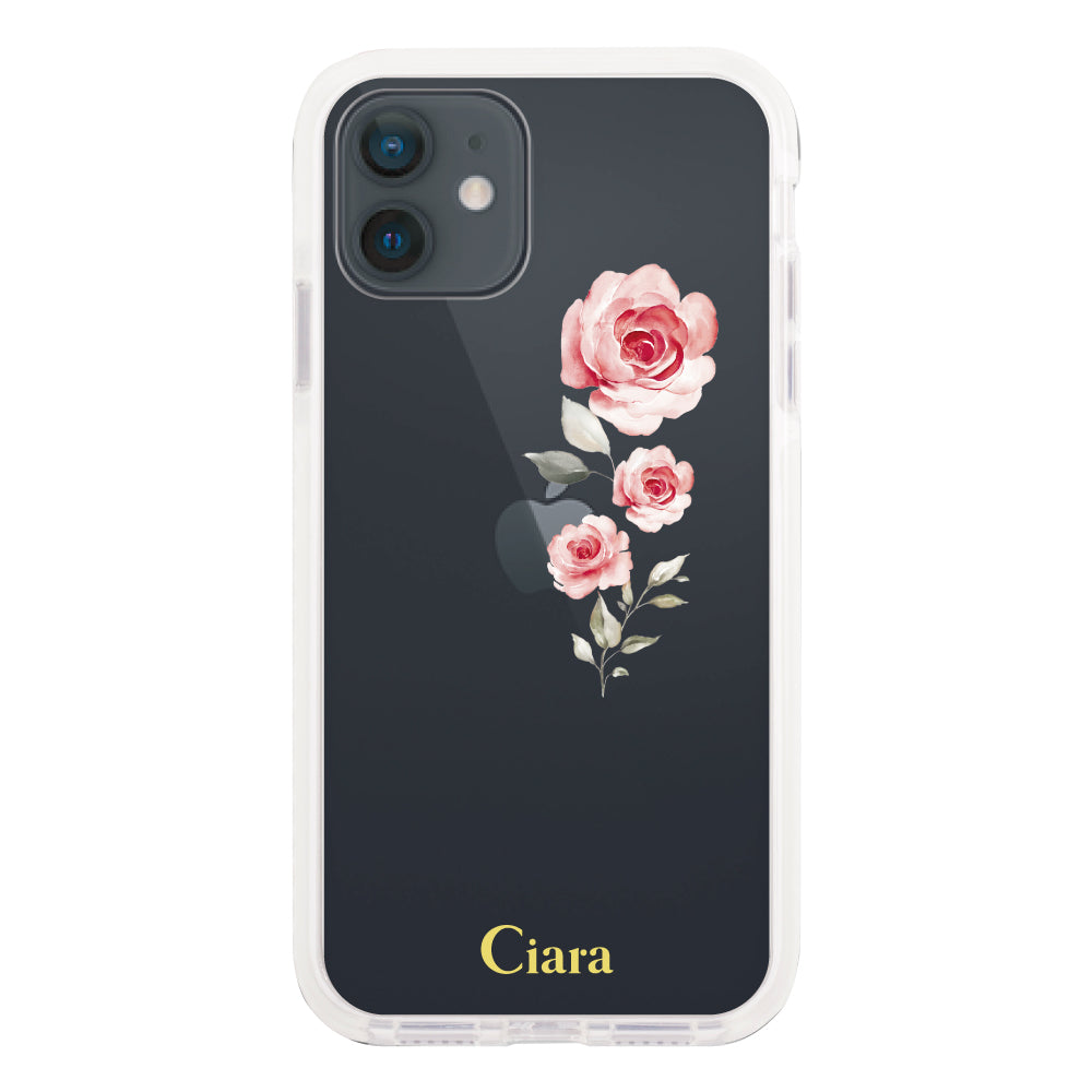 iPhoneXR クッションバンパー 耐衝撃クリアケース ヴァーティカルフラワー ピンク