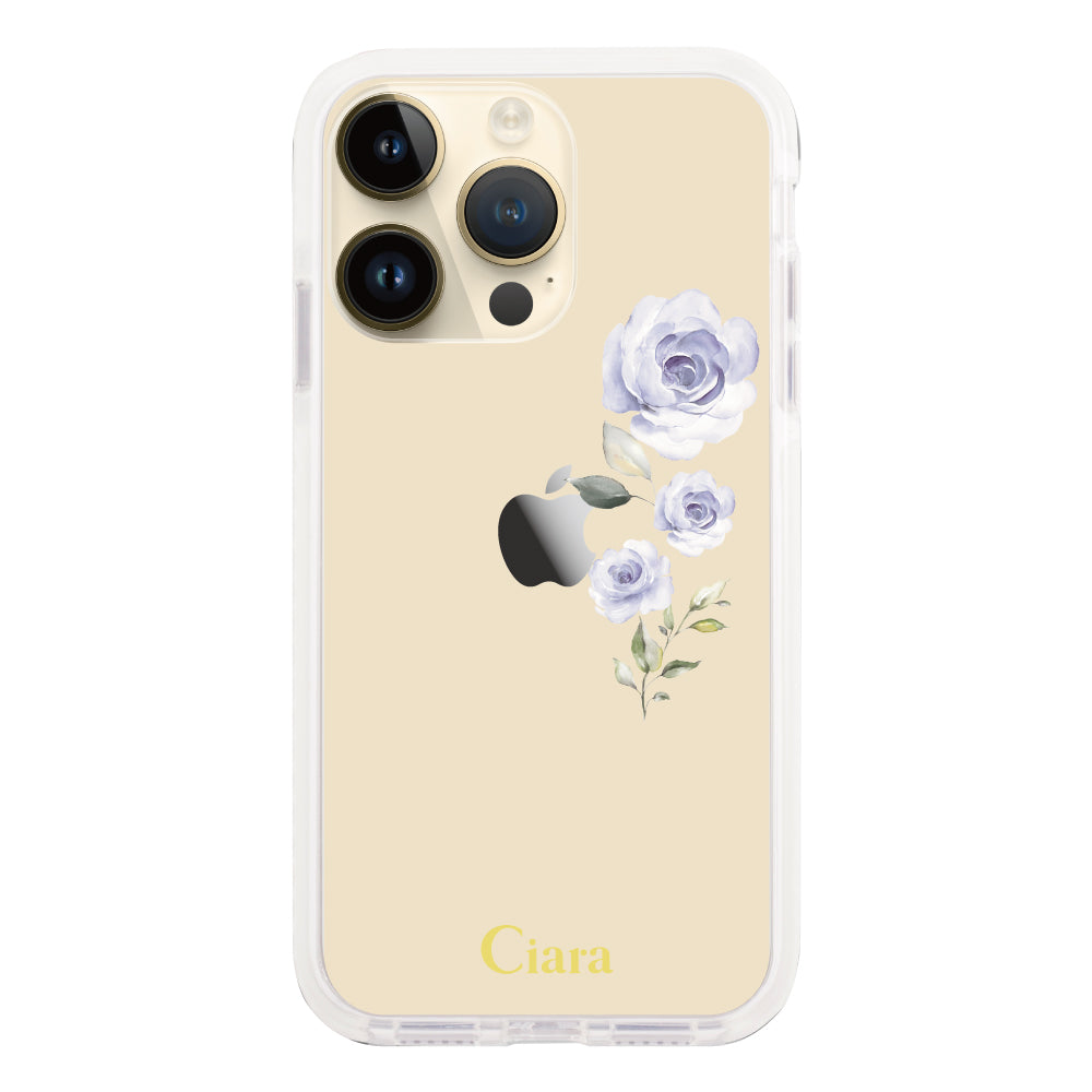 iPhone14Pro クッションバンパー 耐衝撃クリアケース ヴァーティカルフラワー イエロー