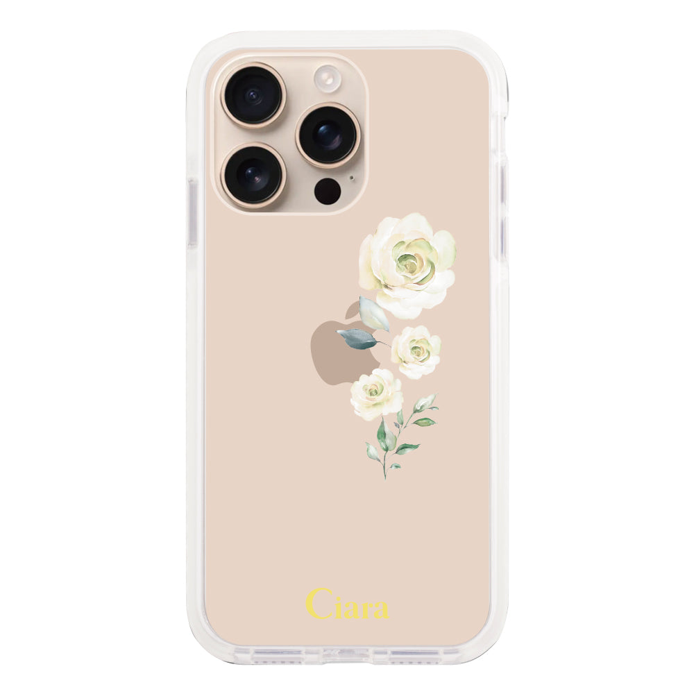 iPhone16Pro クッションバンパー 耐衝撃クリアケース ヴァーティカルフラワー イエロー