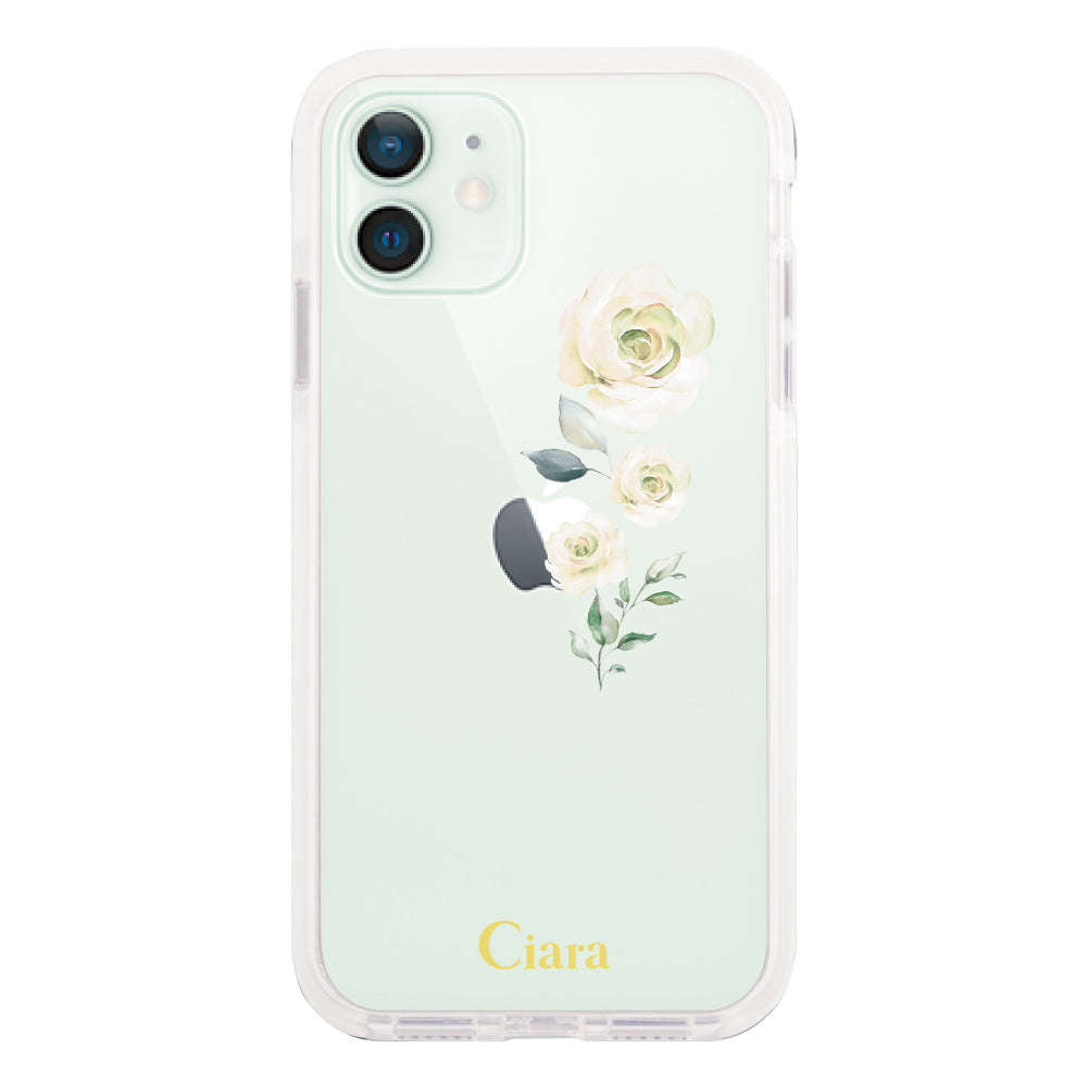 iPhone12mini クッションバンパー 耐衝撃クリアケース ヴァーティカルフラワー ブルー