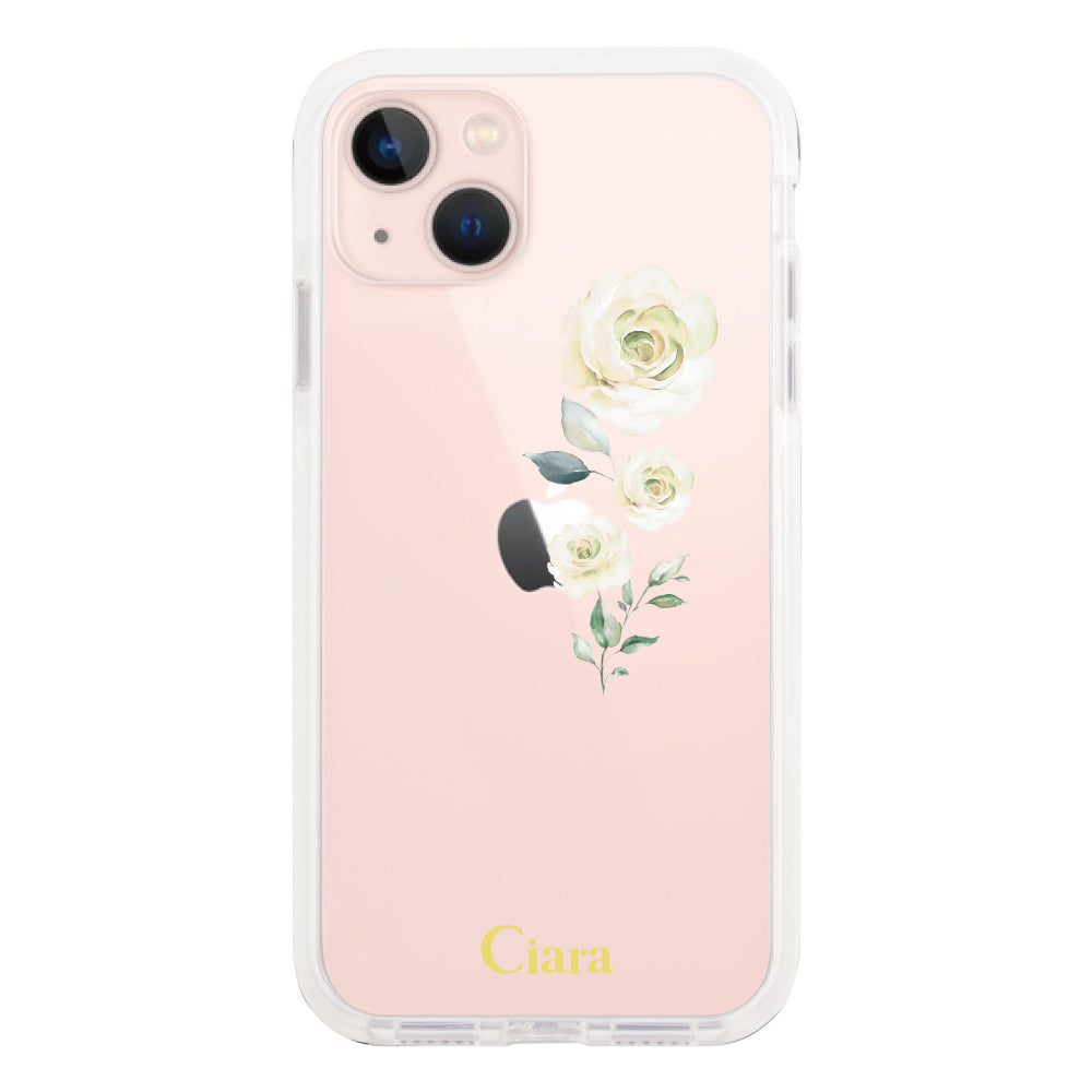 iPhone13 クッションバンパー 耐衝撃クリアケース ヴァーティカルフラワー ブルー