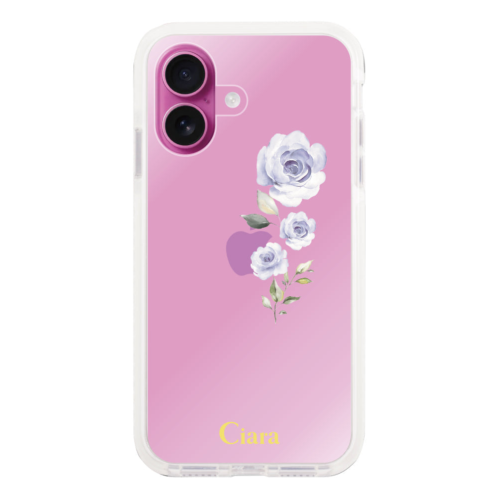 iPhone16Plusケース クッションバンパー 耐衝撃クリアケース ヴァーティカルフラワー ブルー