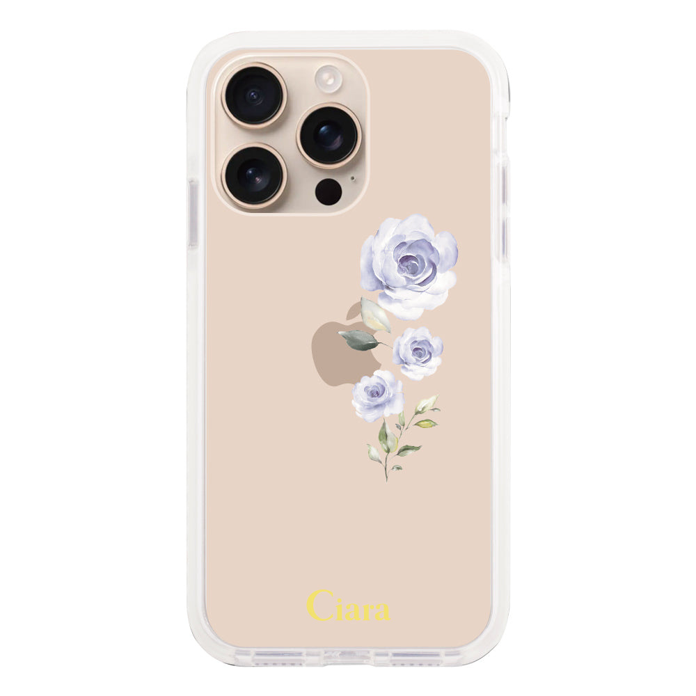 iPhone16Proケース クッションバンパー 耐衝撃クリアケース ヴァーティカルフラワー ブルー