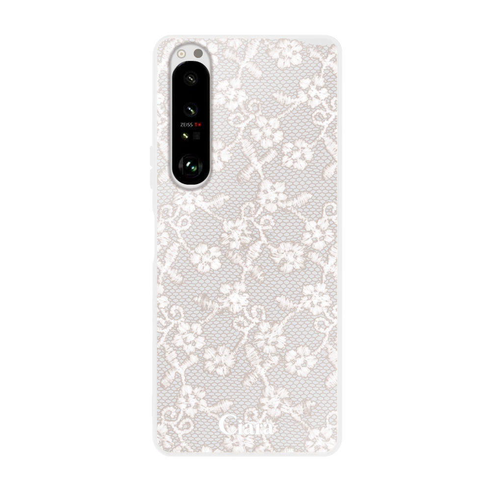 Xperia1Ⅱ クリアケース ファブリックスモールフラワーレース ホワイト