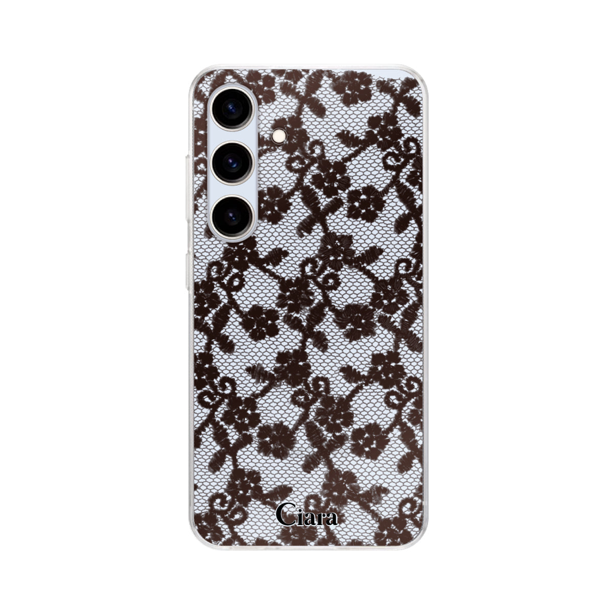 GalaxyS25 クリアケース ファブリックスモールフラワーレース ブラック