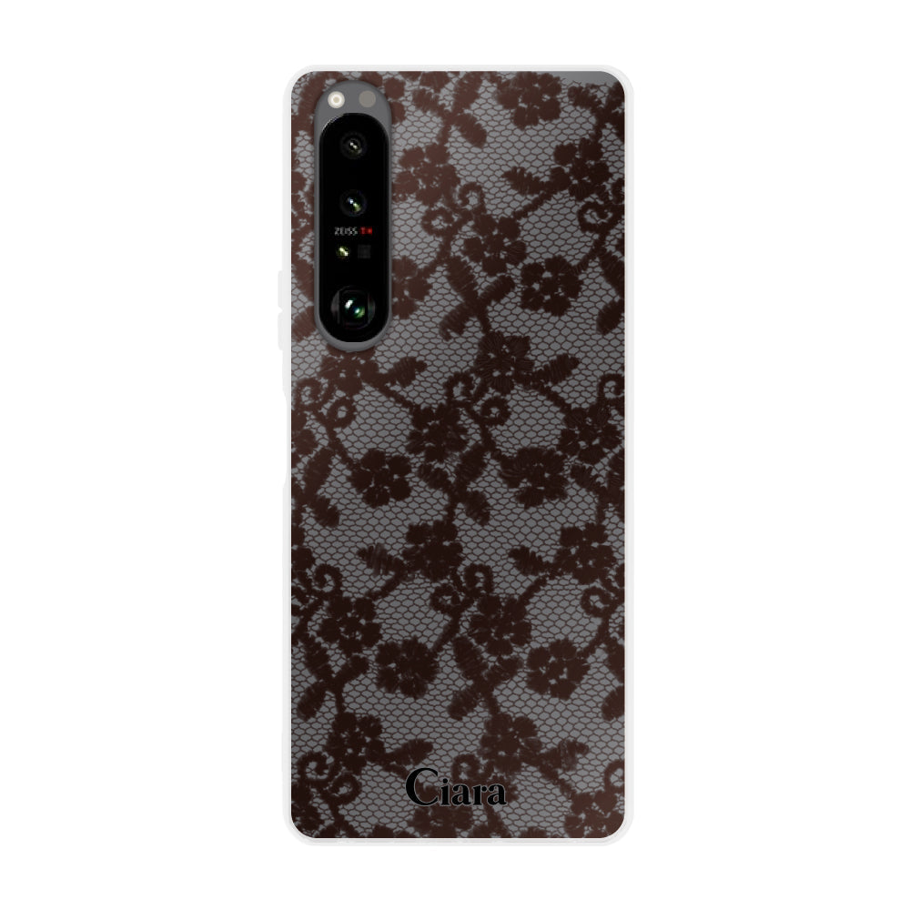 Xperia1Ⅲケース クリアケース ファブリックスモールフラワーレース ブラック