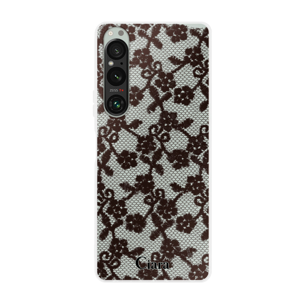 Xperia1Ⅳケース クリアケース ファブリックスモールフラワーレース ブラック