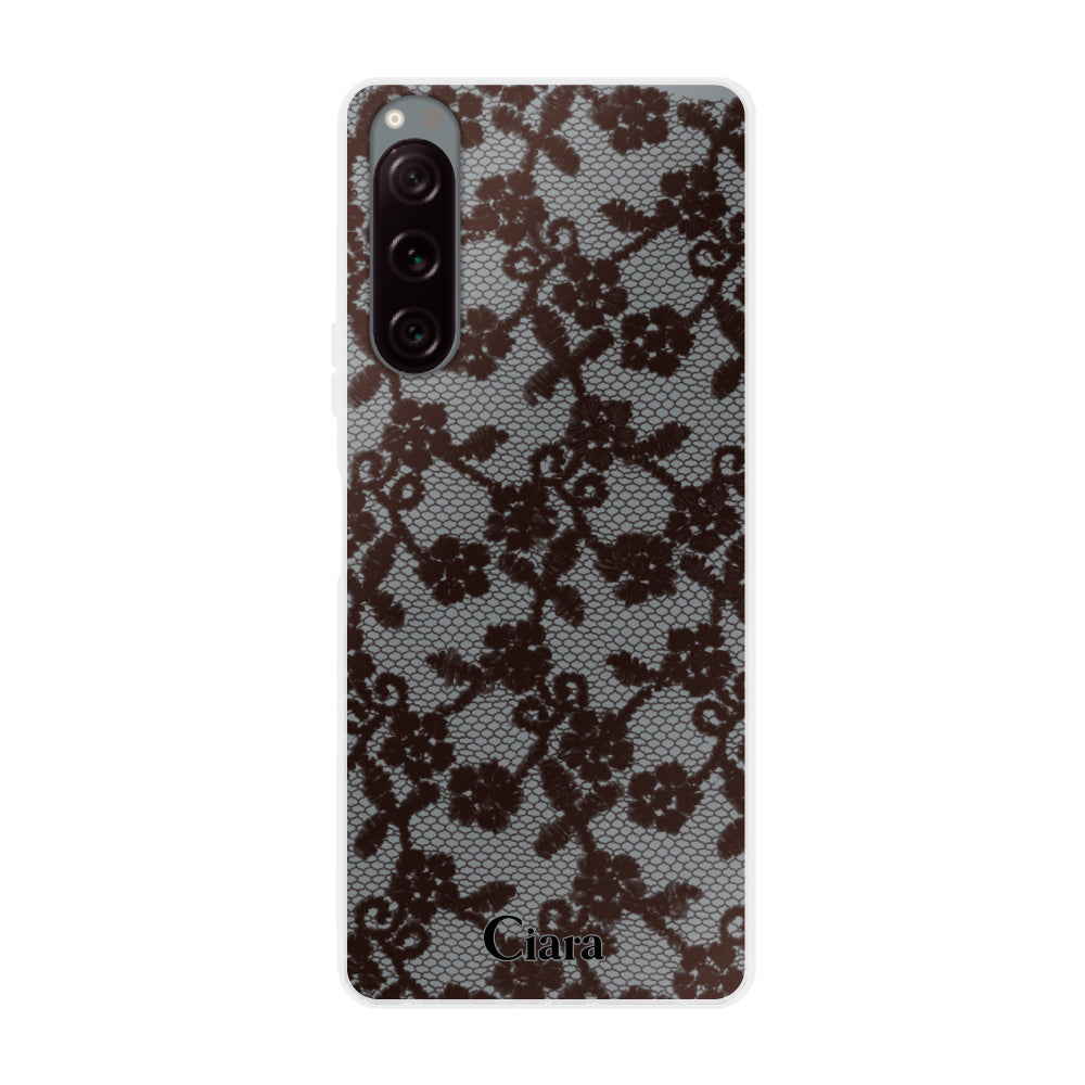 Xperia5Ⅱケース クリアケース ファブリックスモールフラワーレース ブラック