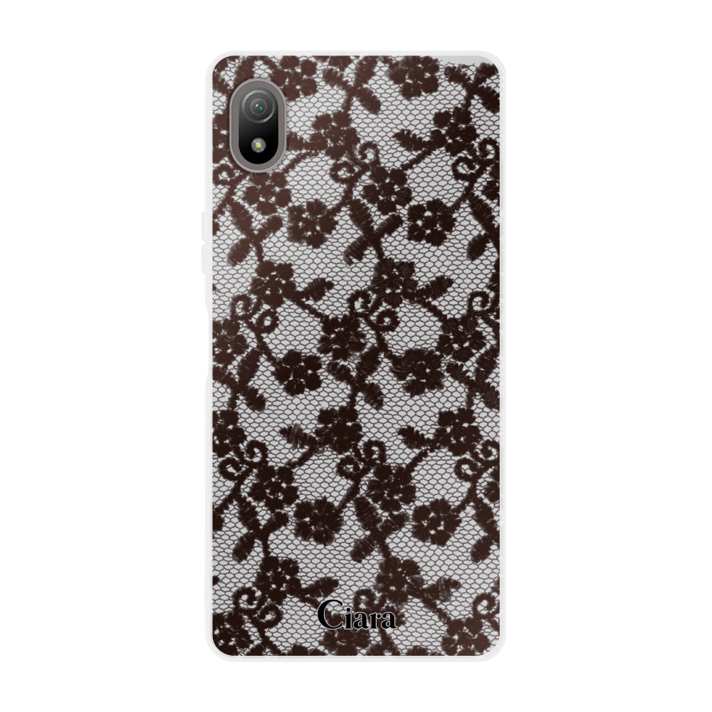 XperiaACEⅢケース クリアケース ファブリックスモールフラワーレース ブラック