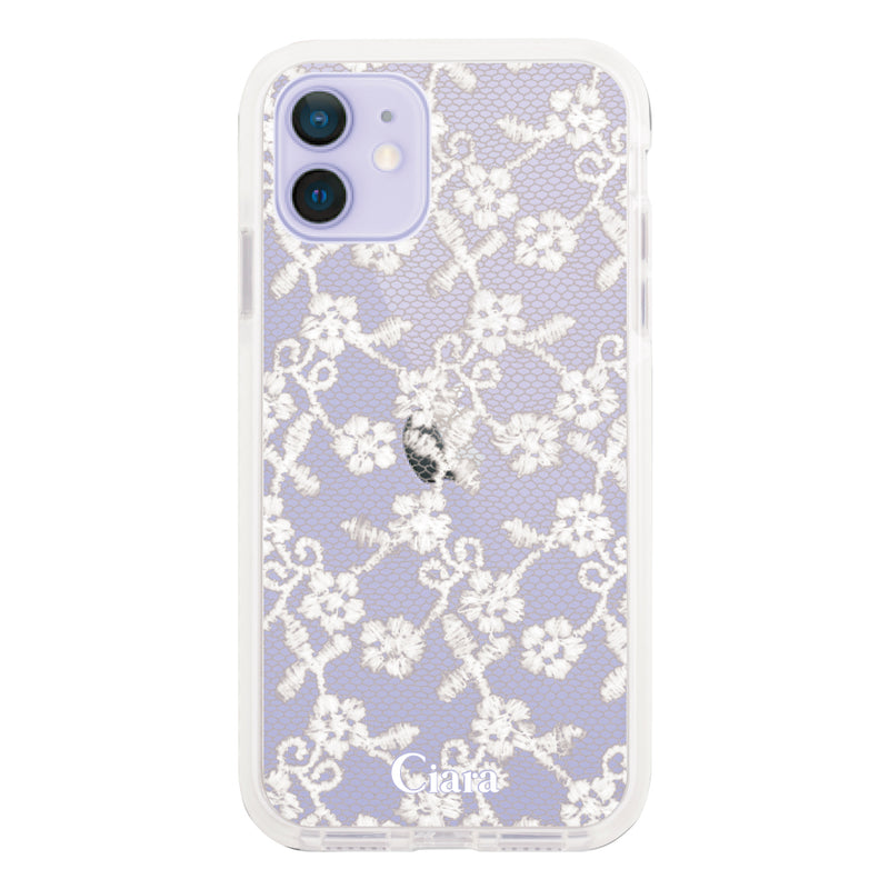 iPhoneケース クッションバンパー 耐衝撃クリアケース ファブリックスモールフラワーレース