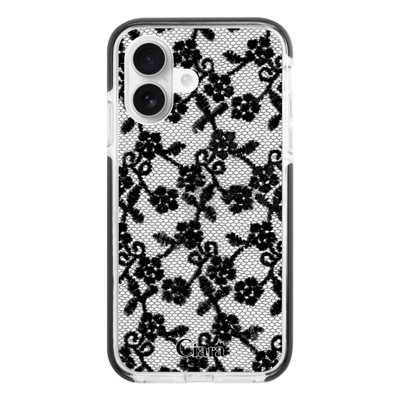 iPhoneケース クッションバンパー 耐衝撃クリアケース ファブリックスモールフラワーレース