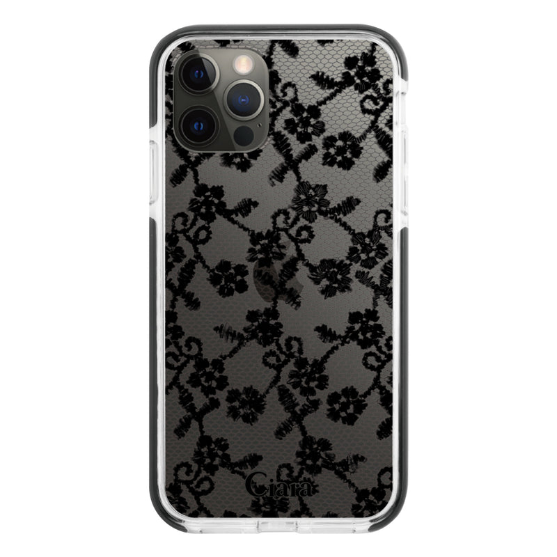 iPhoneケース クッションバンパー 耐衝撃クリアケース ファブリックスモールフラワーレース