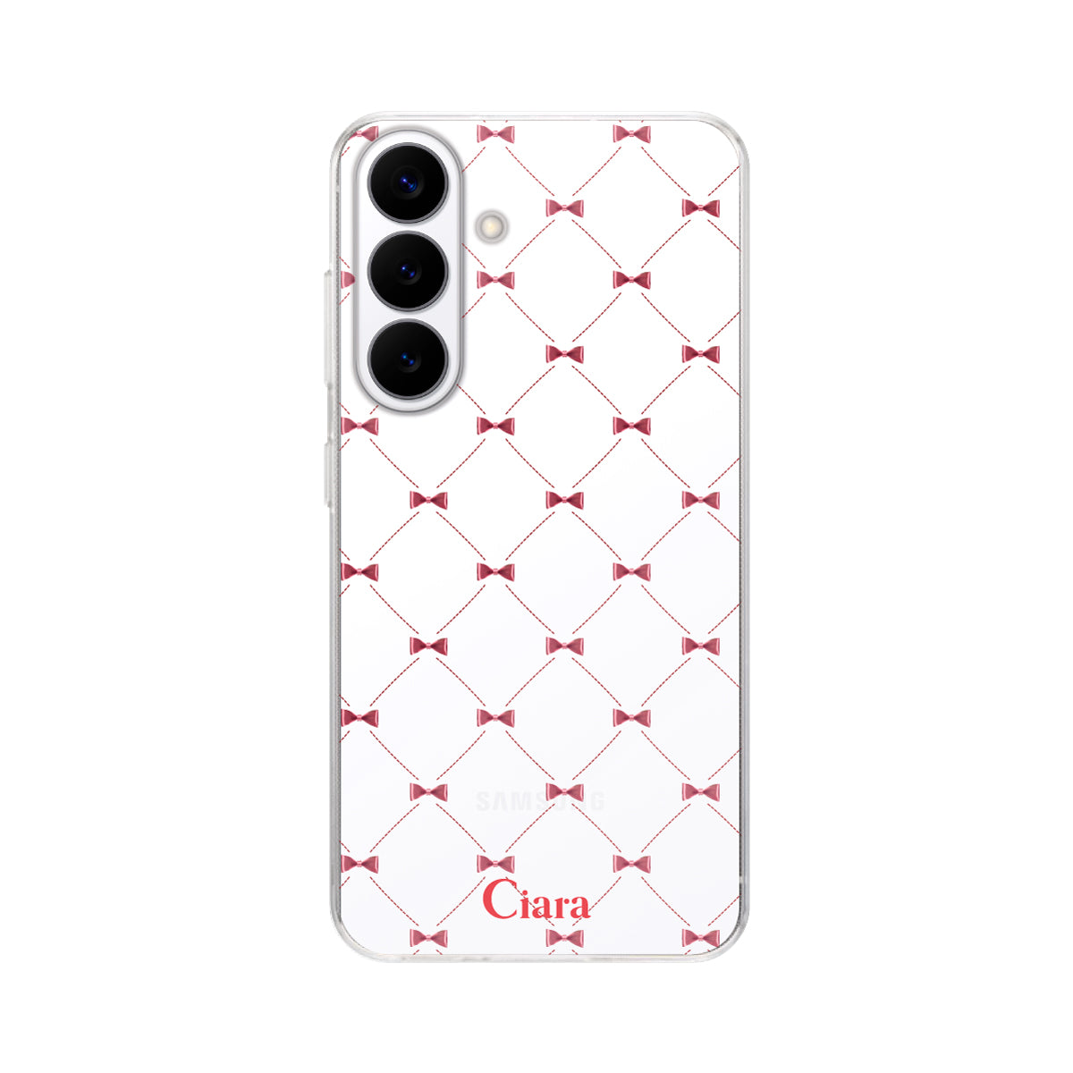 GalaxyS26 クリアケース キルティングリボン レッド