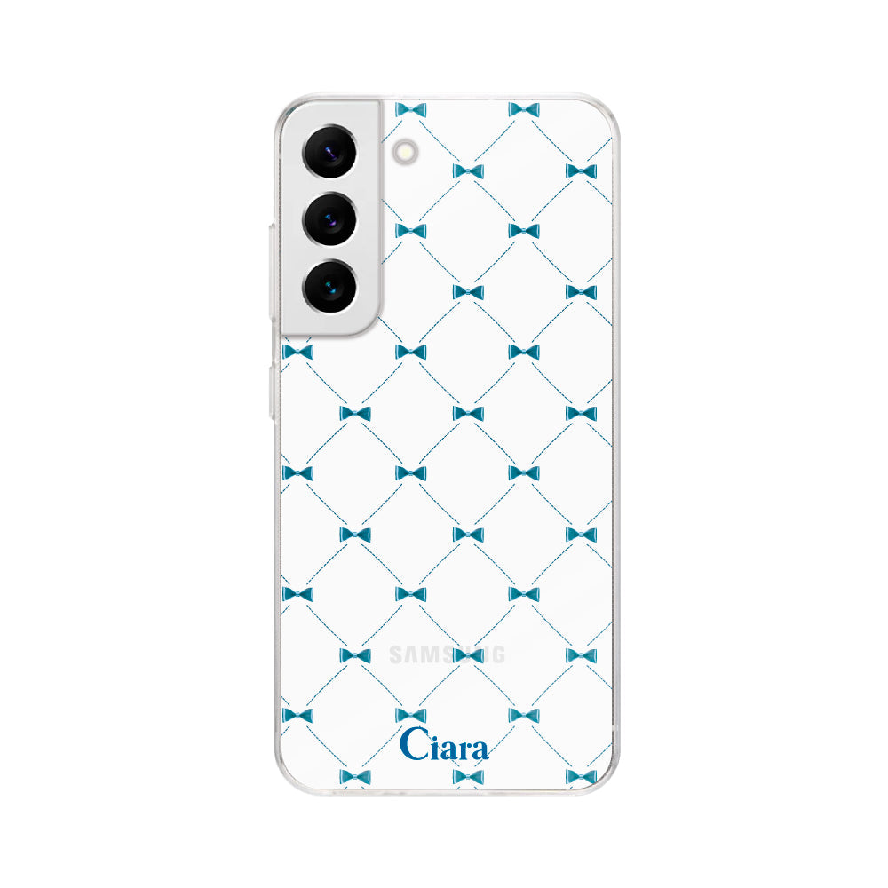 GalaxyS22ケース クリアケース キルティングリボン ブルー