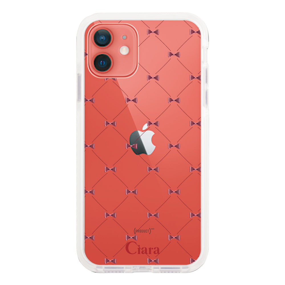 iPhone11 クッションバンパー 耐衝撃クリアケース キルティングリボン レッド