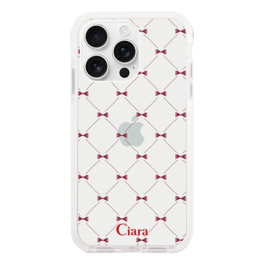 iPhone16ProMaxケース クッションバンパー 耐衝撃クリアケース キルティングリボン レッド