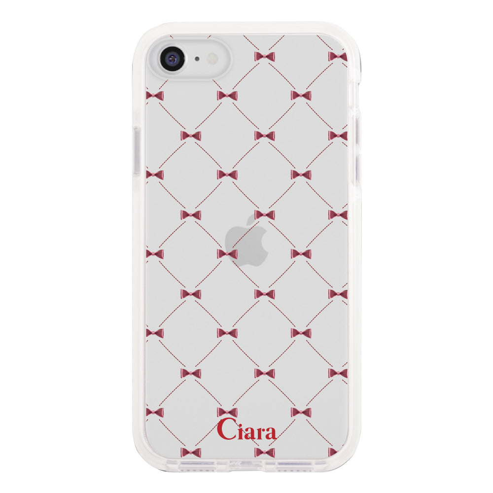 iPhone7Plus/8Plus クッションバンパー 耐衝撃クリアケース キルティングリボン レッド