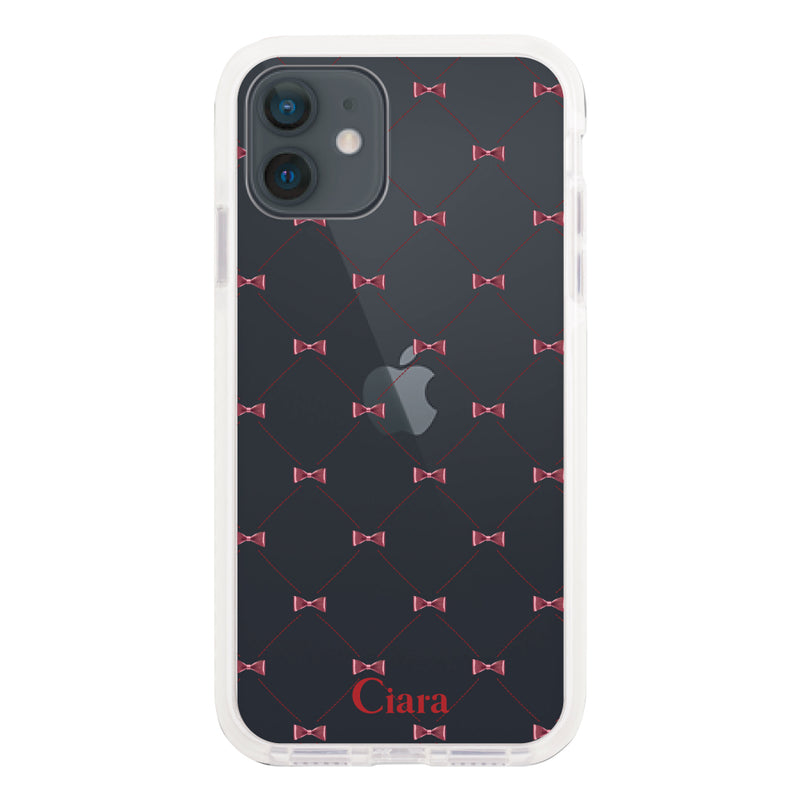 iPhoneケース クッションバンパー 耐衝撃クリアケース キルティングリボン