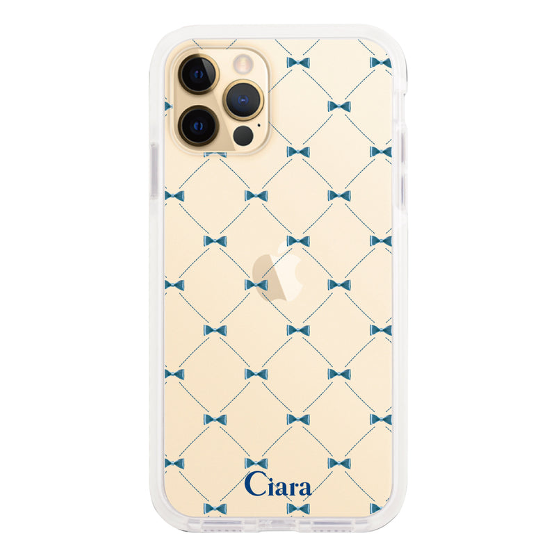 iPhoneケース クッションバンパー 耐衝撃クリアケース キルティングリボン