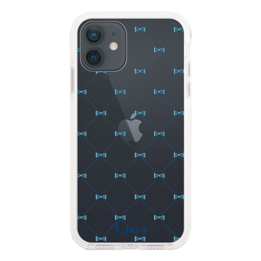 iPhoneXR クッションバンパー 耐衝撃クリアケース キルティングリボン ブルー